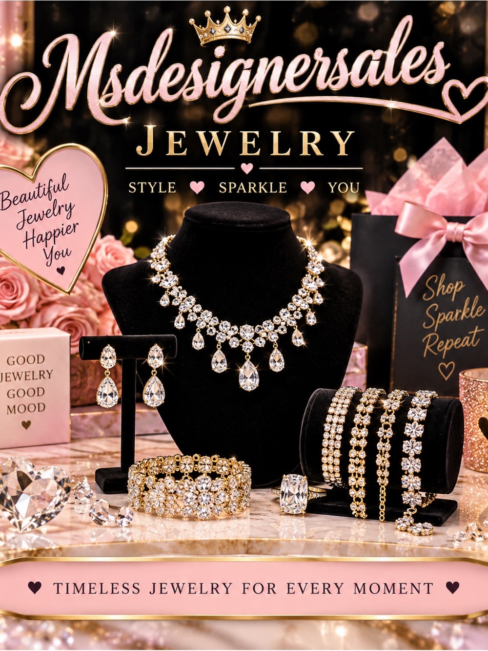 Gold and Clear Crystal Statement Jewelry Set